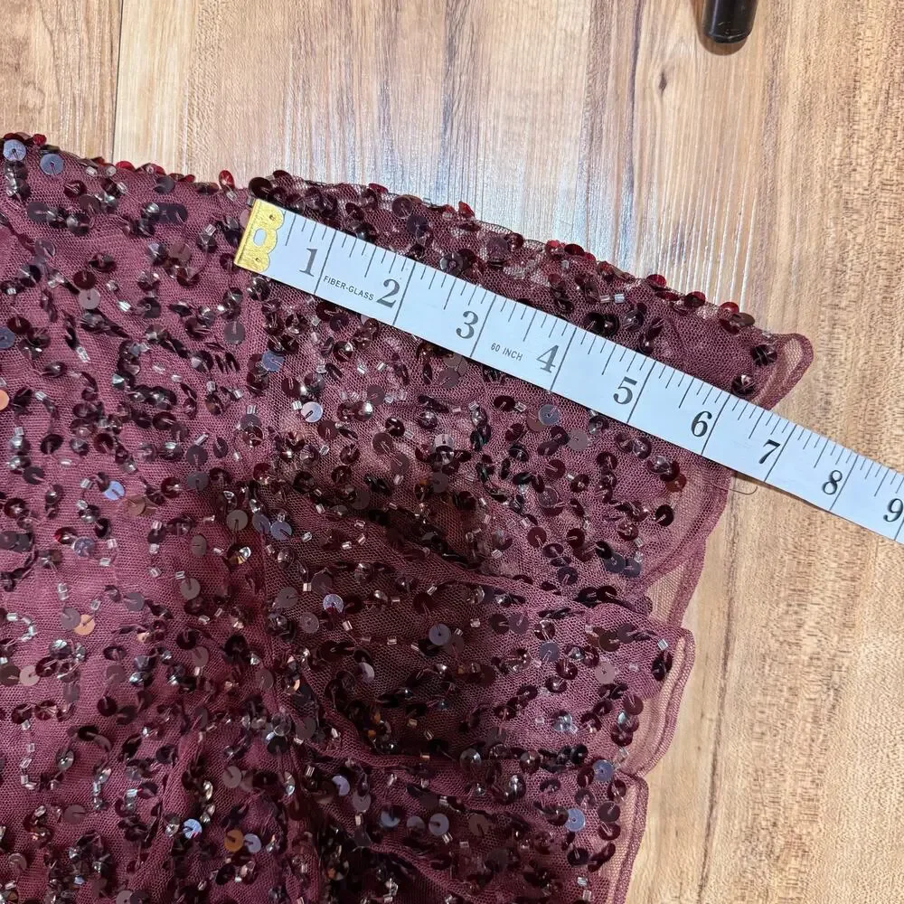 MacDuggal Sequined Vneck Gown Garnet Red Flutter Sleeve Trumpet Sleeve Dress 14